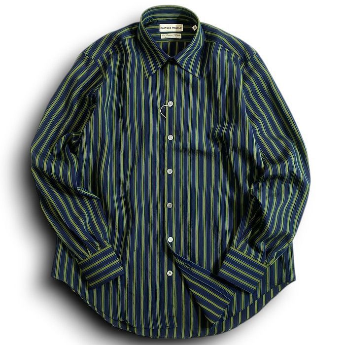 Camisas manolo カミサスマノロ ストライプシャツ　46 CAMISAS MANOLO カミサスマノロ NAVY GREEN STRIPES NORMAL SHIRT