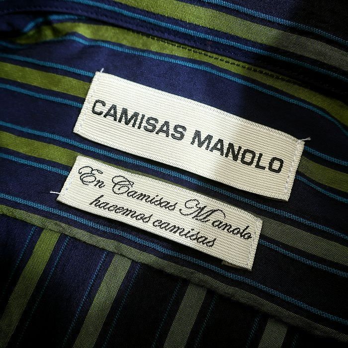 CAMISAS MANOLO カミサスマノロ NAVY GREEN STRIPES NORMAL SHIRT