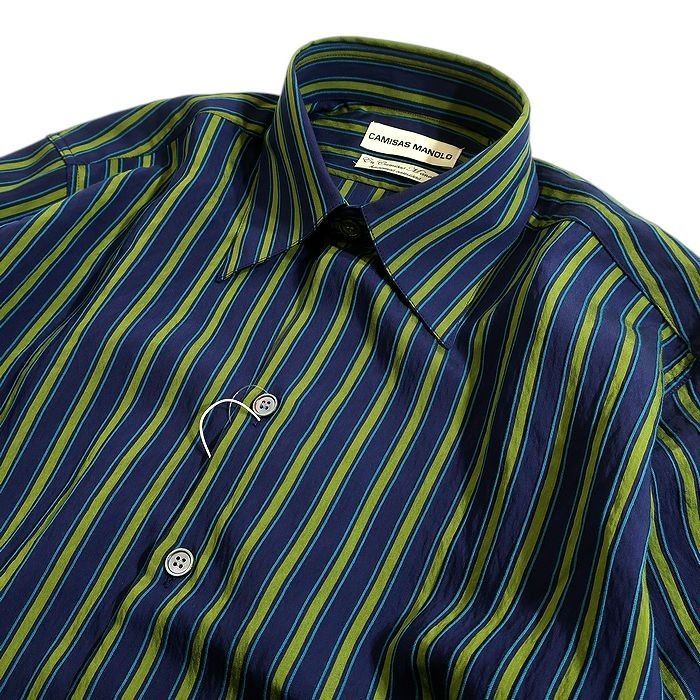 CAMISAS MANOLO カミサスマノロ NAVY GREEN STRIPES NORMAL SHIRT