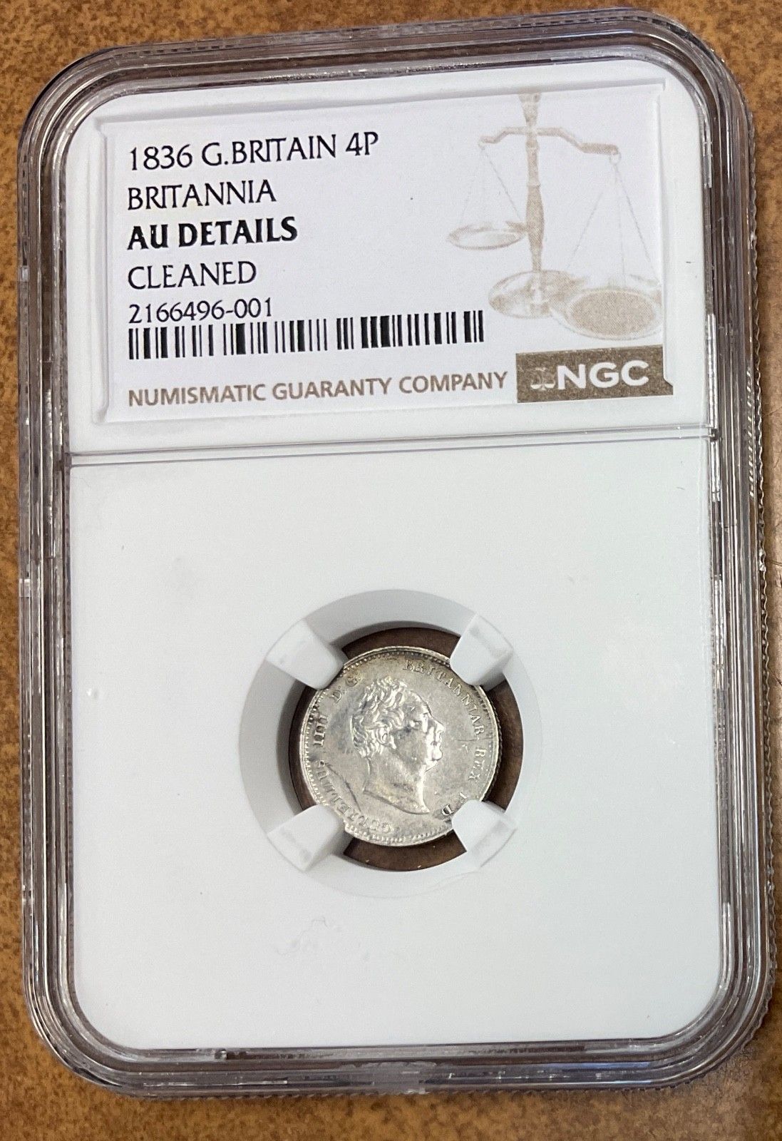 1836 年 イギリス 4 ペンス NGC AU 詳細 Britannia Silver Groat