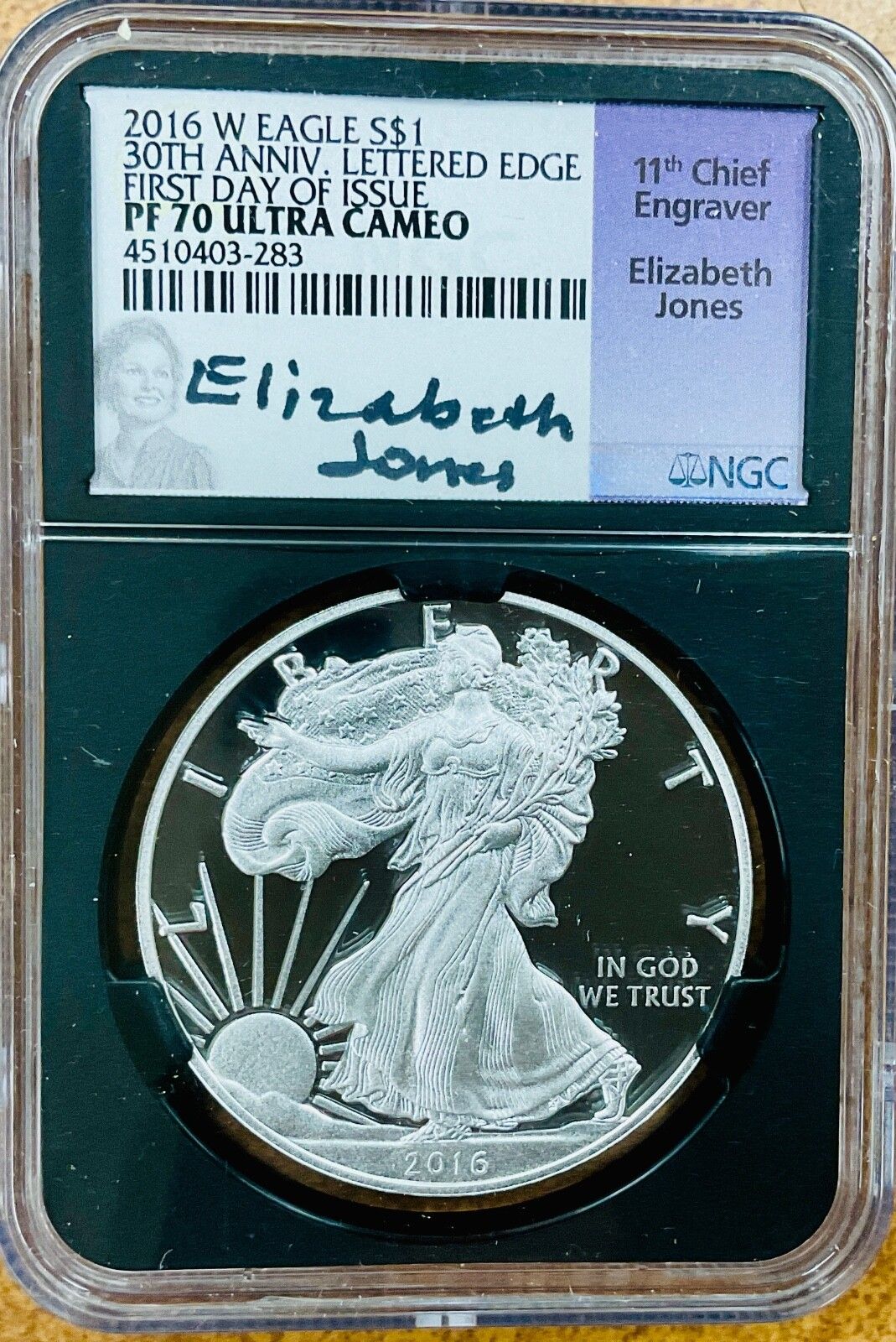 2016 W シルバーイーグル NGC PF70 エリザベス JS 発行初日 FDOI