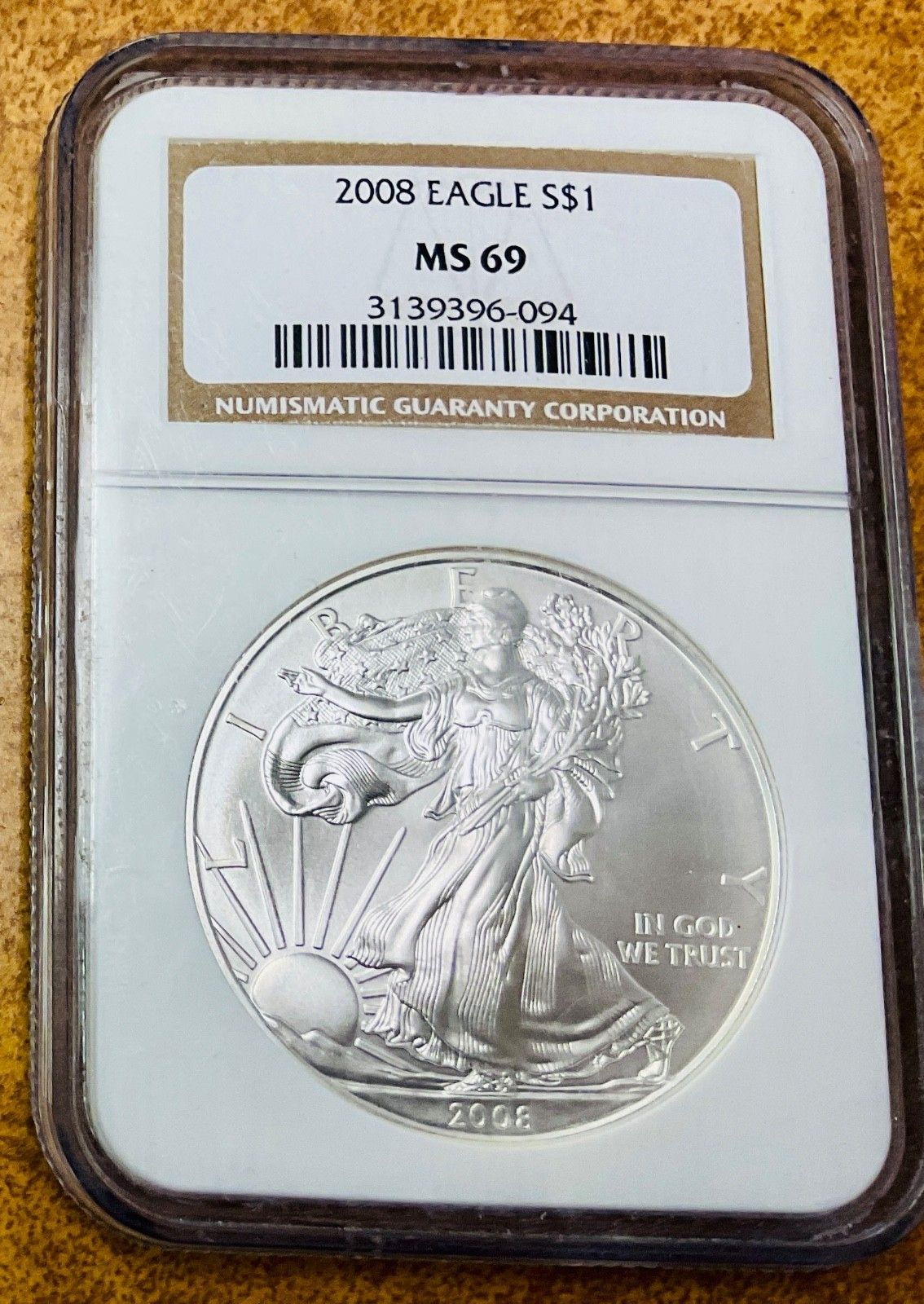 2008 年アメリカン シルバー イーグル ドル NGC MS69 無地ブラウン