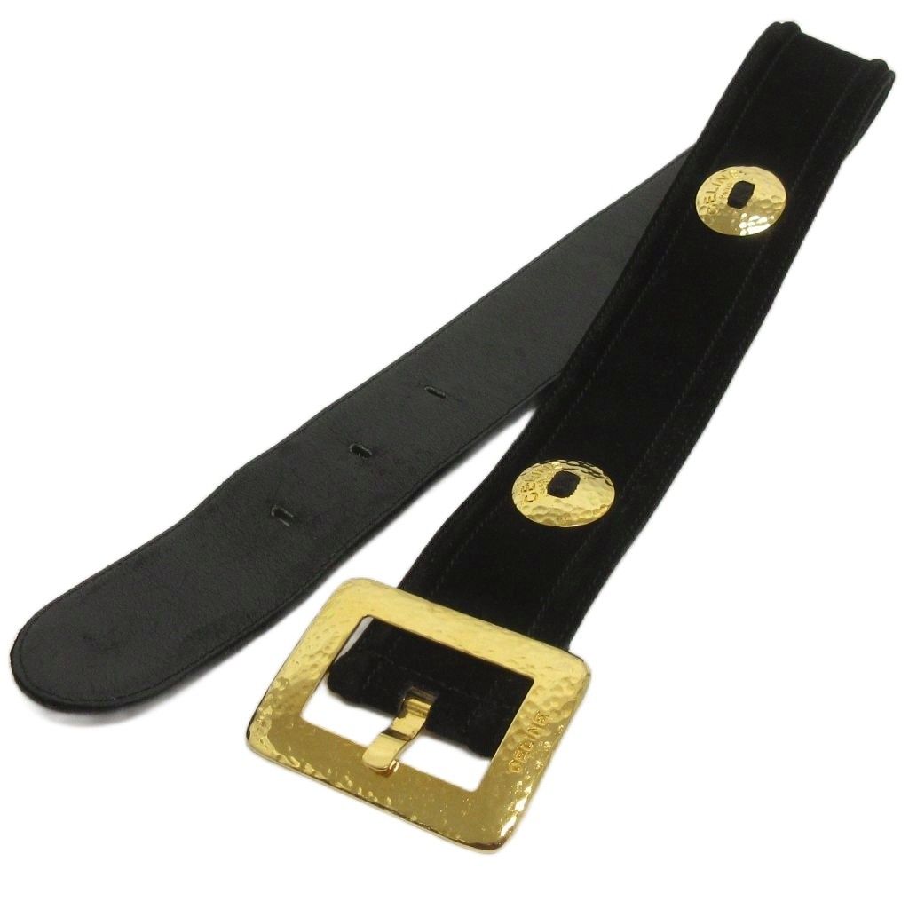 セリーヌ CELINE スエード ベルト レザー メタルモチーフ ブラック