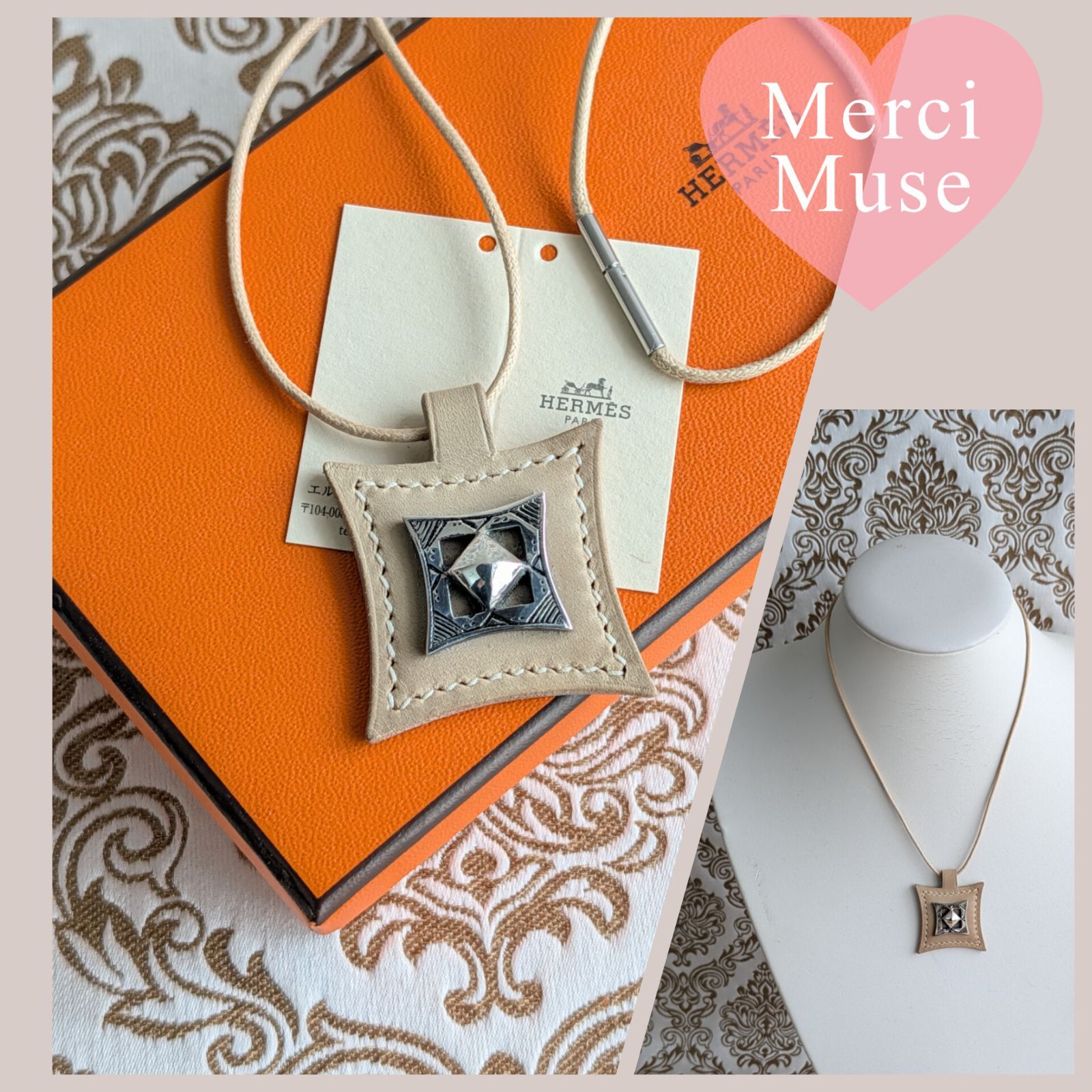 ❤お得なお品❤トゥアレグレザーネックレス ベージュxシルバー金具 
