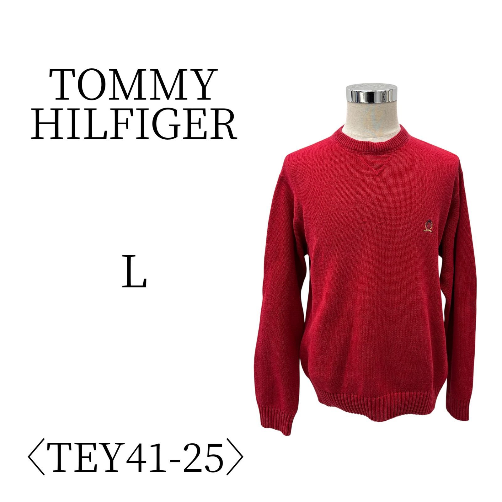 TOMMY HILFIGER トミーヒルフィガー 赤 長袖 ニット・セーター L TEY41 