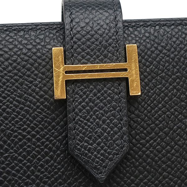 HERMES(エルメス) 2つ折り財布 ベアンコンパクト 黒 新型金具/ゴールド金具 ヴォーエプソン エルメス ベアンコンパクト ブラック エプソン ゴールド金具 W刻印 二