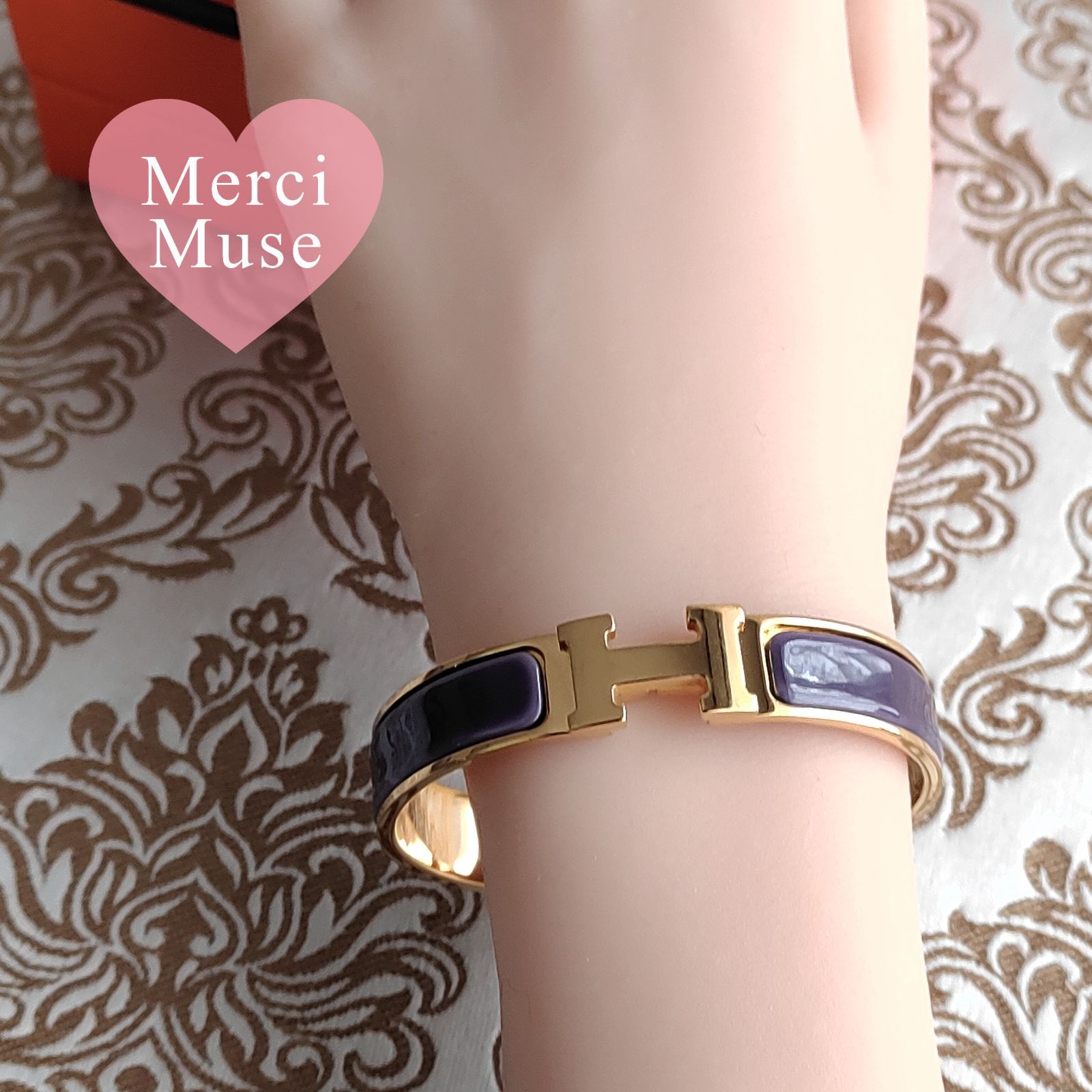 ❤お得なお品❤クリックHブレスレット パープルxゴールド金具