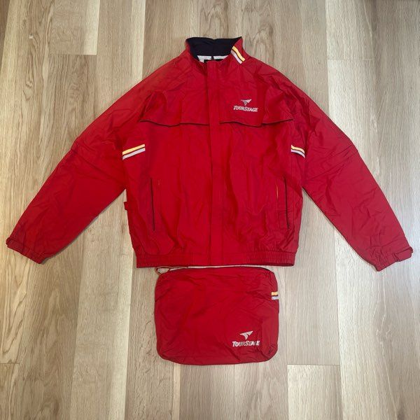 【228907】TOURSTAGE ツアーステージ  ブリヂストン　ウインドブレーカー　ジャンパー　アウター　ゴルフウエア　ナイロン　ロゴ　L メンズ  ・ レッド