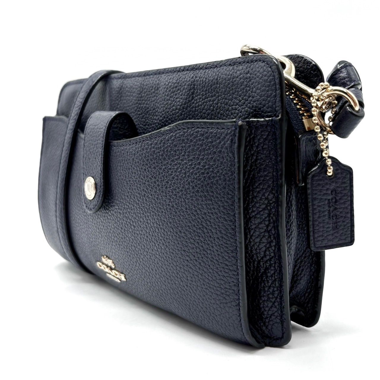 良品】COACH all navy leather shoulder bag mini pocket unisex 
