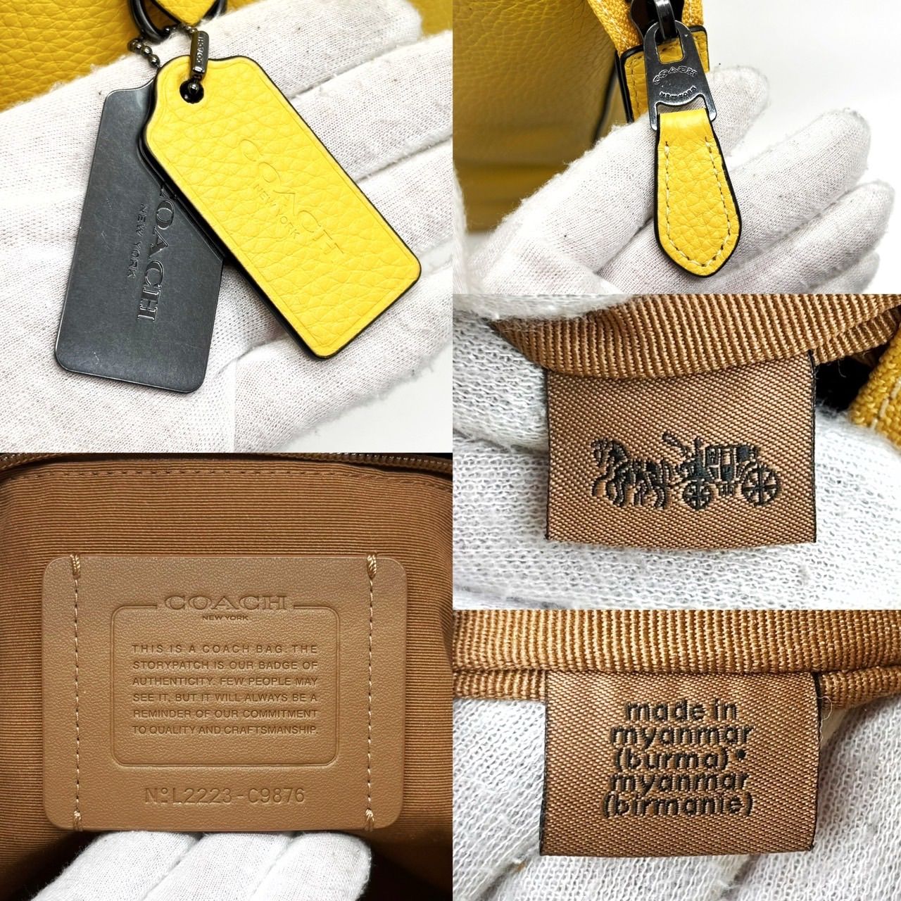 COACH All Yellow Leather Tote Bag Unisex Authentic Leather Handbag 