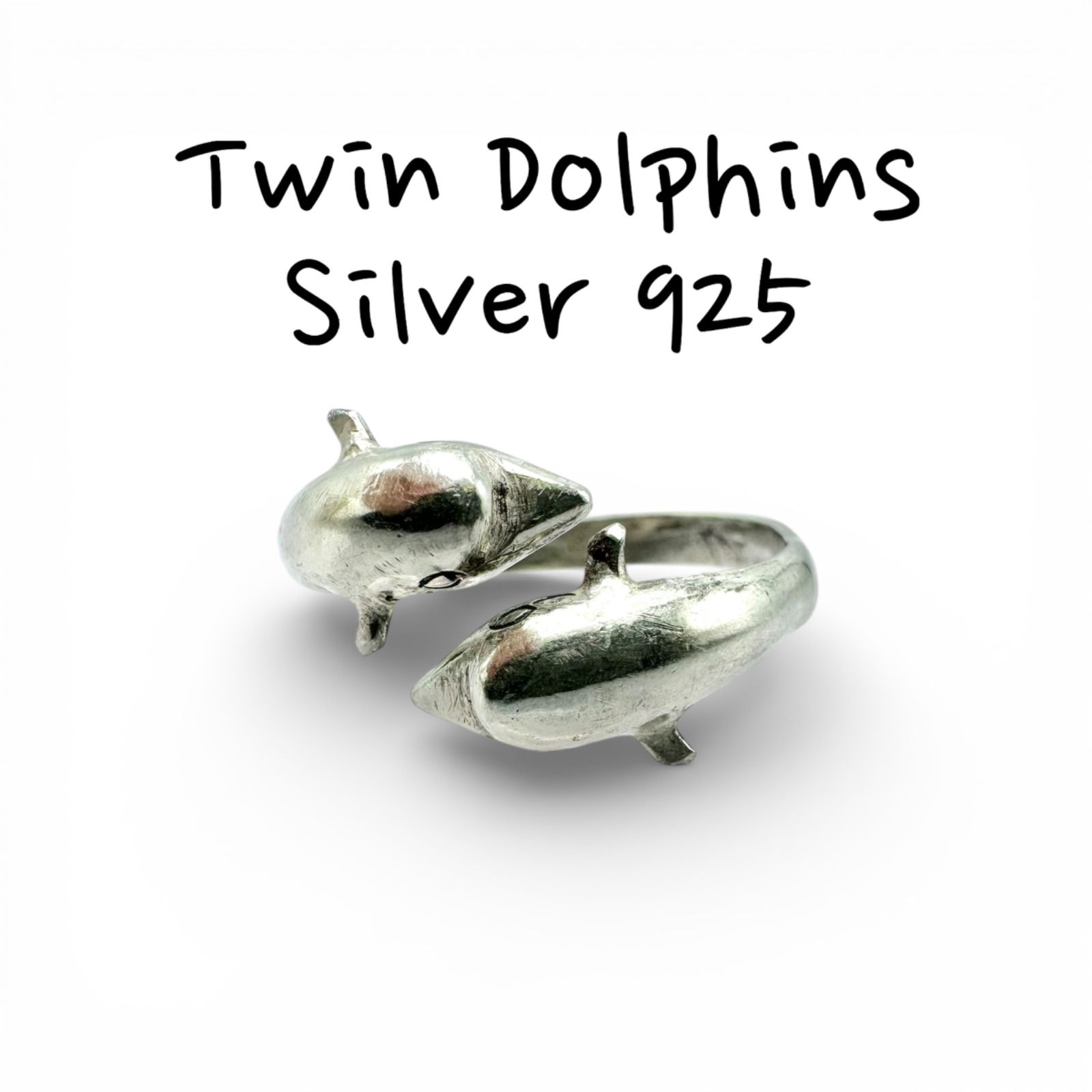絆と調和】2頭のイルカ Silver 925 刻印 90s Vintage Design Ring 