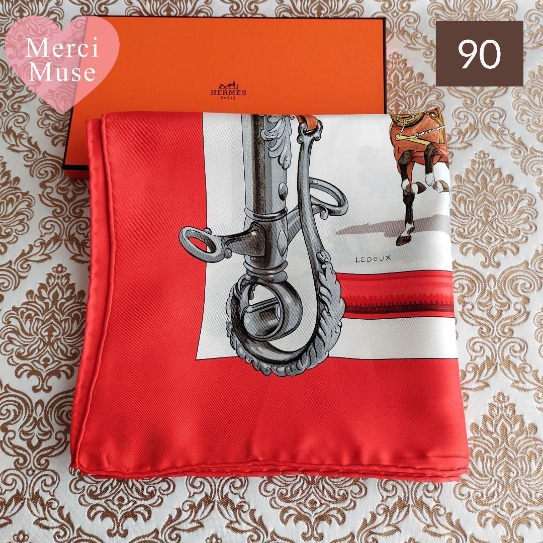 ❤お得なお品❤クリーニング済 エルメス カレ90 レッド スカーフ 防寒