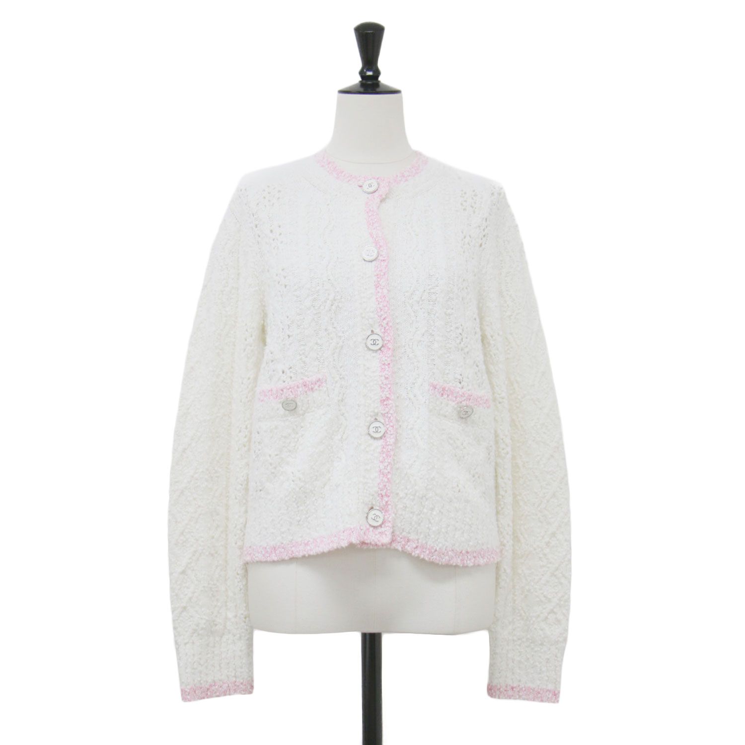 美品】CHANEL シャネル カーディガン ホワイト ピンク サイズ:36(S 