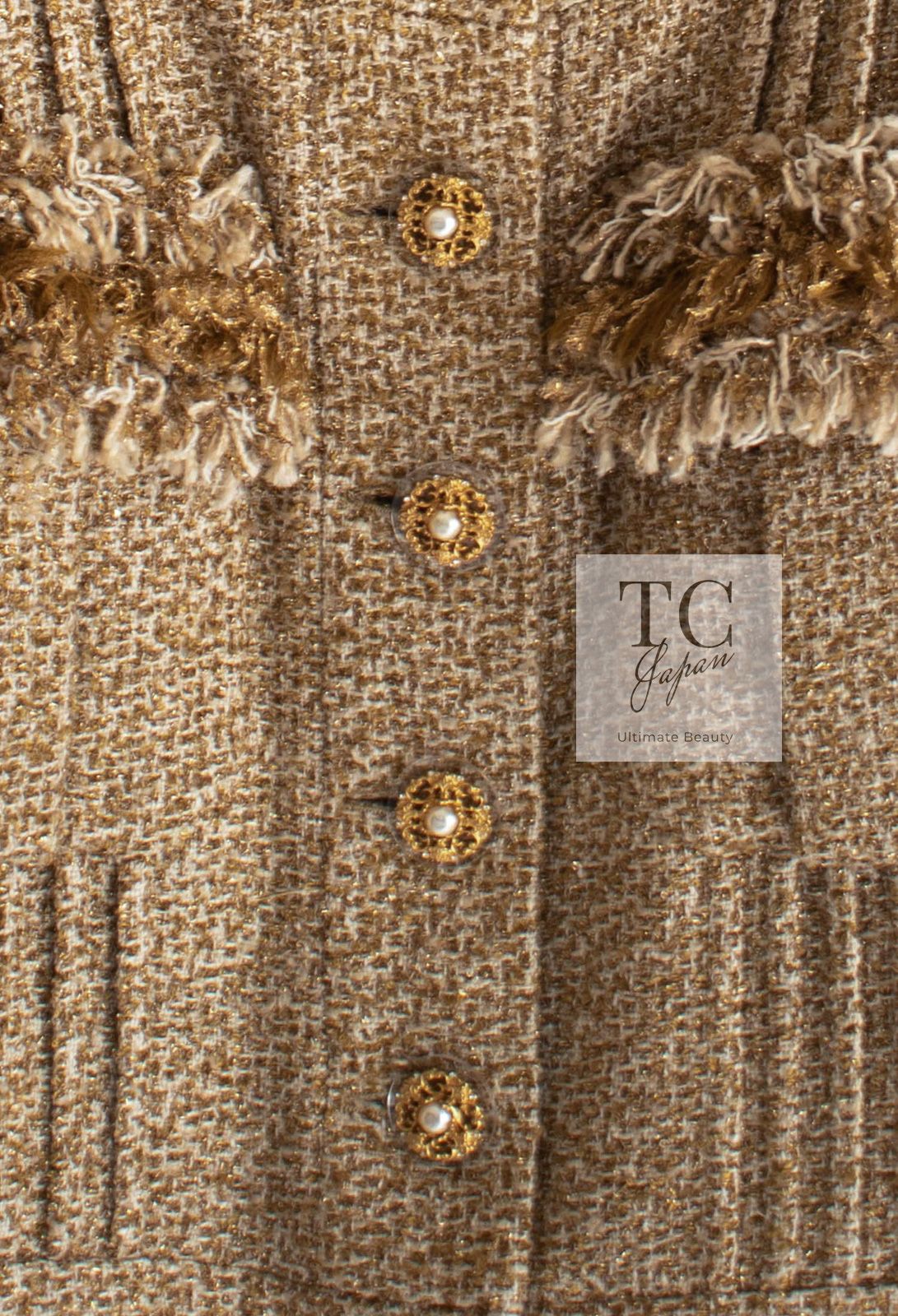 シャネル ジャケット 極上スーツ CHANEL ゴールド シルク ノーカラー サマー 春夏ツイード スカート カールラガーフェルド 貴重 超美品 38 シャネル ジャケット 極上スーツ CHANEL ゴールド シルク ノーカラー