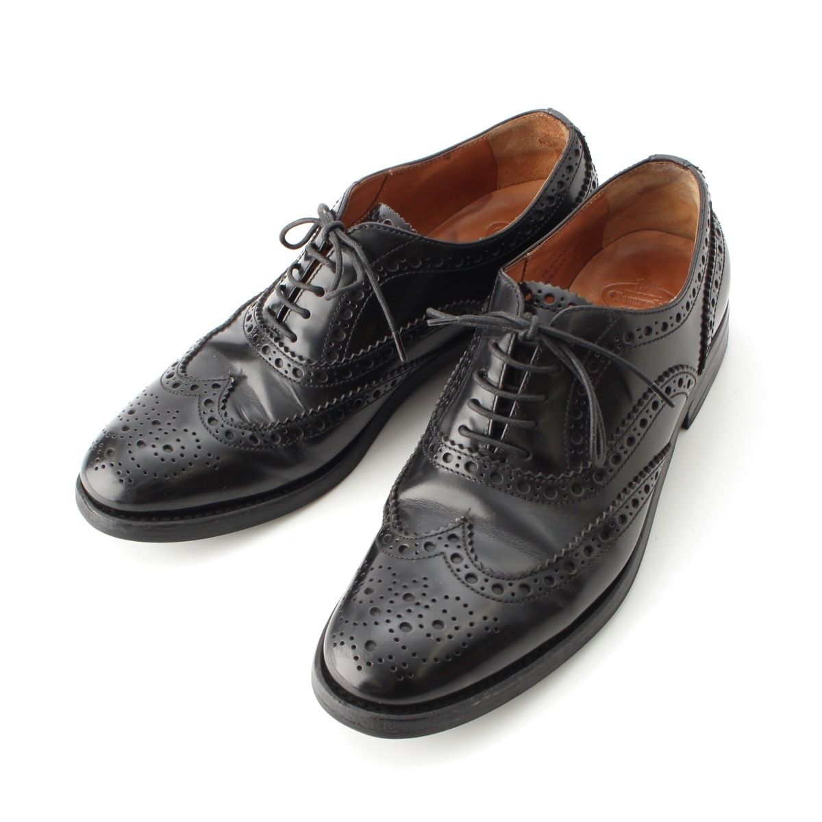 チャーチ ポリッシュドバインダーカーフ BURWOOD ウィングチップ フルブローグ ドレスシューズ ブラック 37【中古】