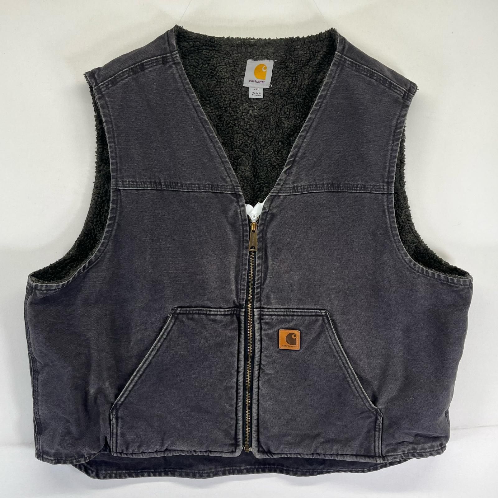 古着 カーハート Carhartt ベスト ダック 裏ボア フルジップ ワーク