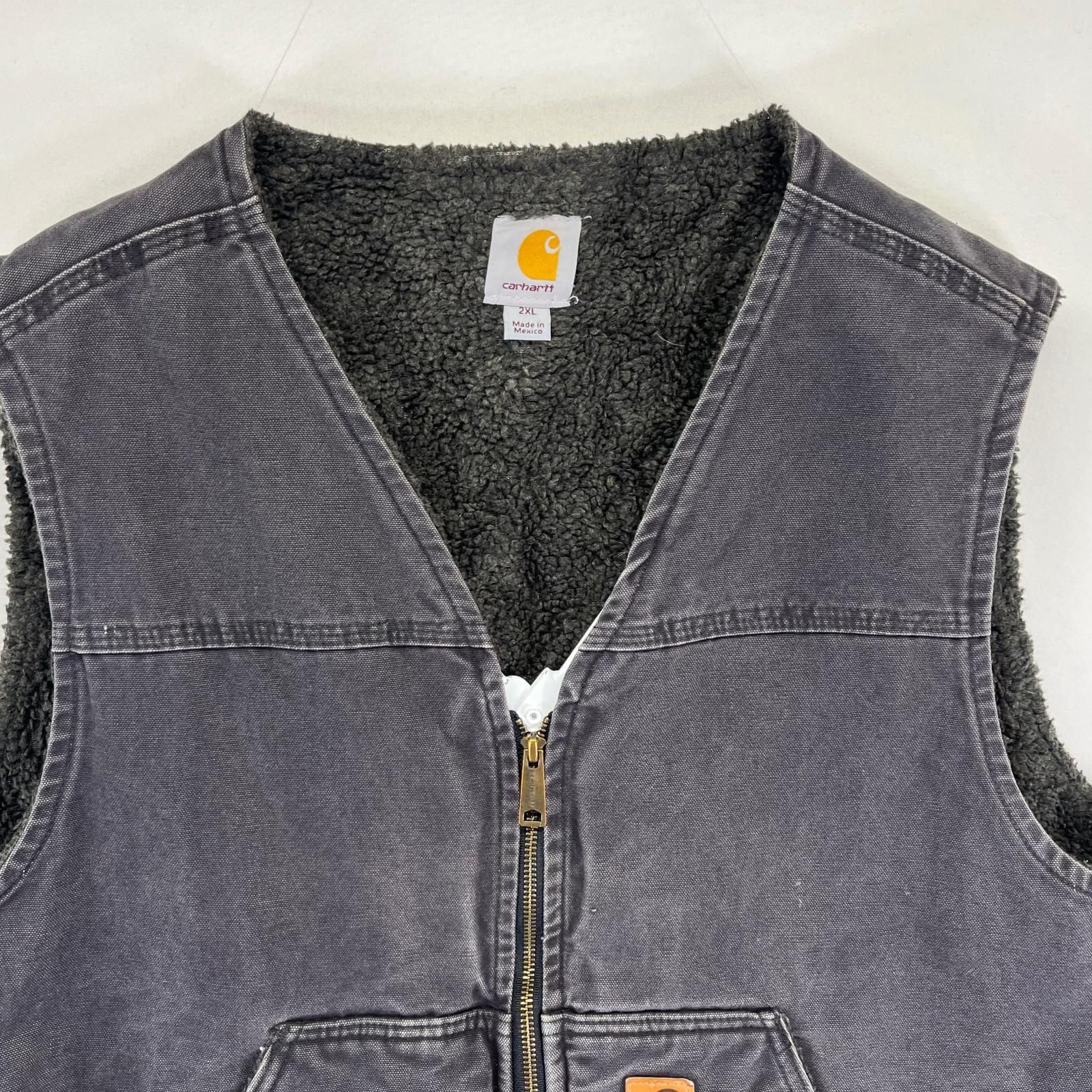 古着 カーハート Carhartt ベスト ダック 裏ボア フルジップ ワーク