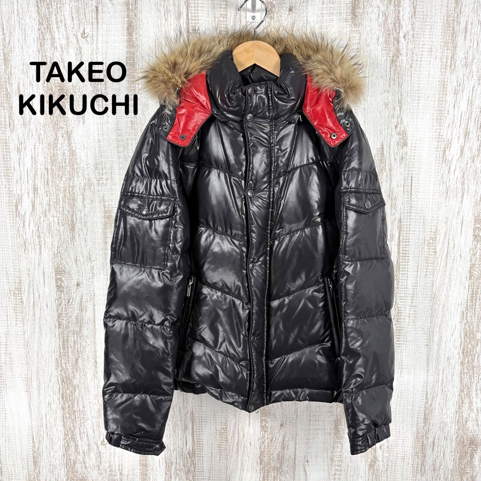 00s TAKEO KIKUCHI タケオキクチ リアルラクーンファー 光沢 ダブル 