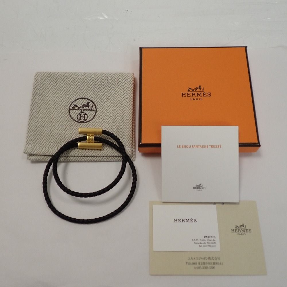 Th673871 エルメス ブレスレット トゥルニ トレッセ ブラック/ゴールド