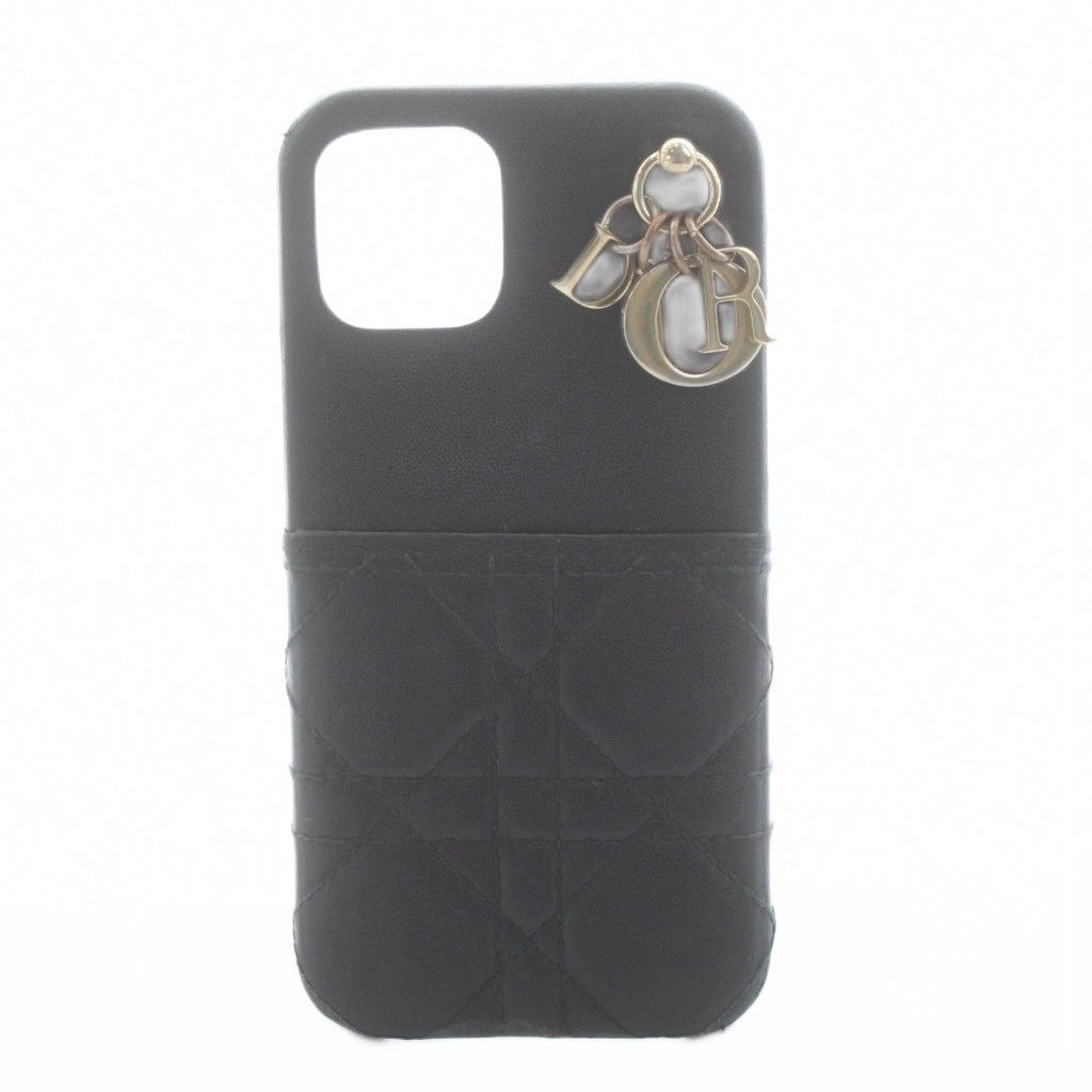 Dior カナージュ ケース レザー ロゴチャーム 黒 iPhone14pro Dior