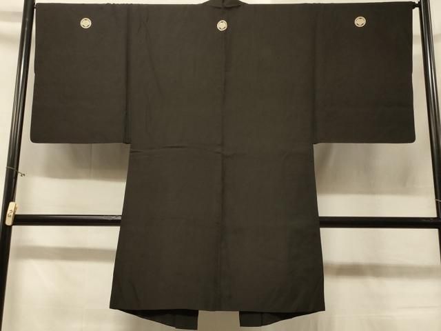 平和屋着物＃男性　長羽織　黒紋付き　正絹　逸品　CABD1359in