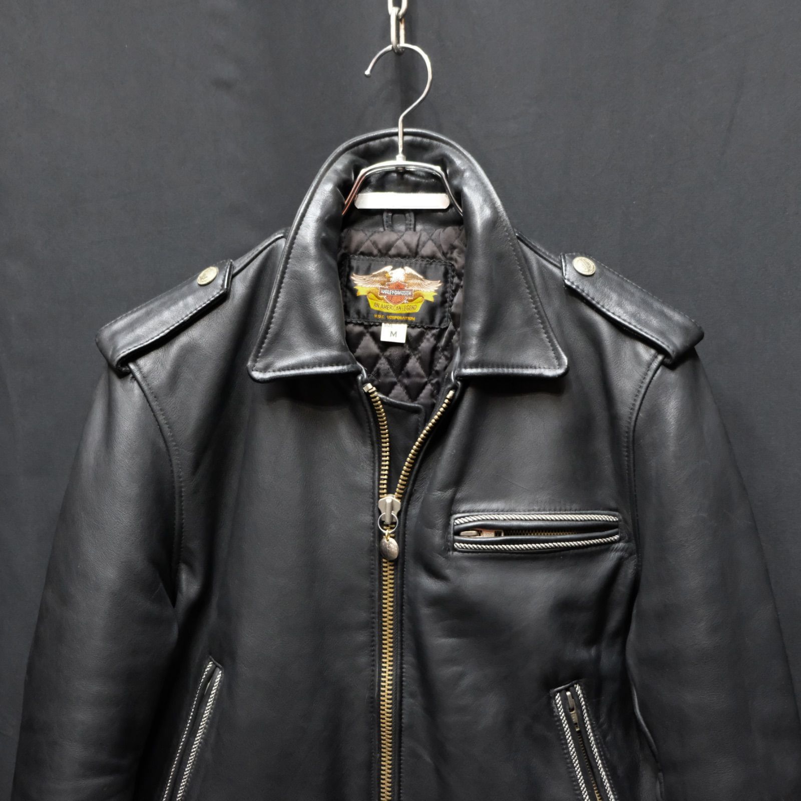 Harley Davidson ロゴエンボス シングルライダースジャケット 牛革