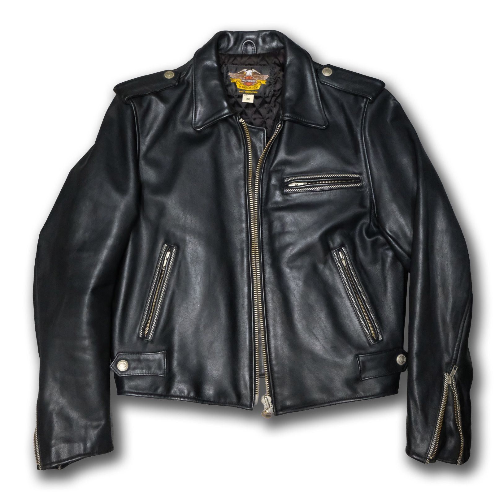 Harley Davidson ロゴエンボス シングルライダースジャケット 牛革