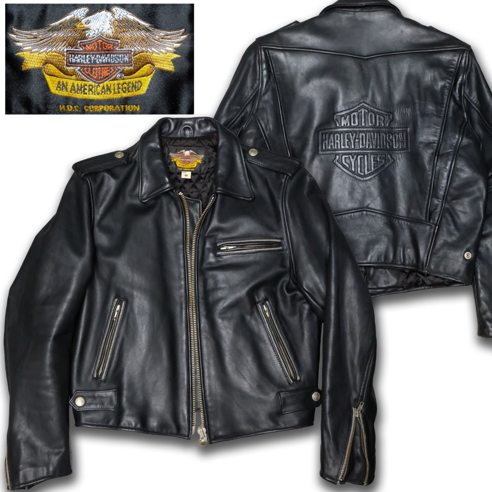 Harley Davidson ロゴエンボス シングルライダースジャケット 牛革 