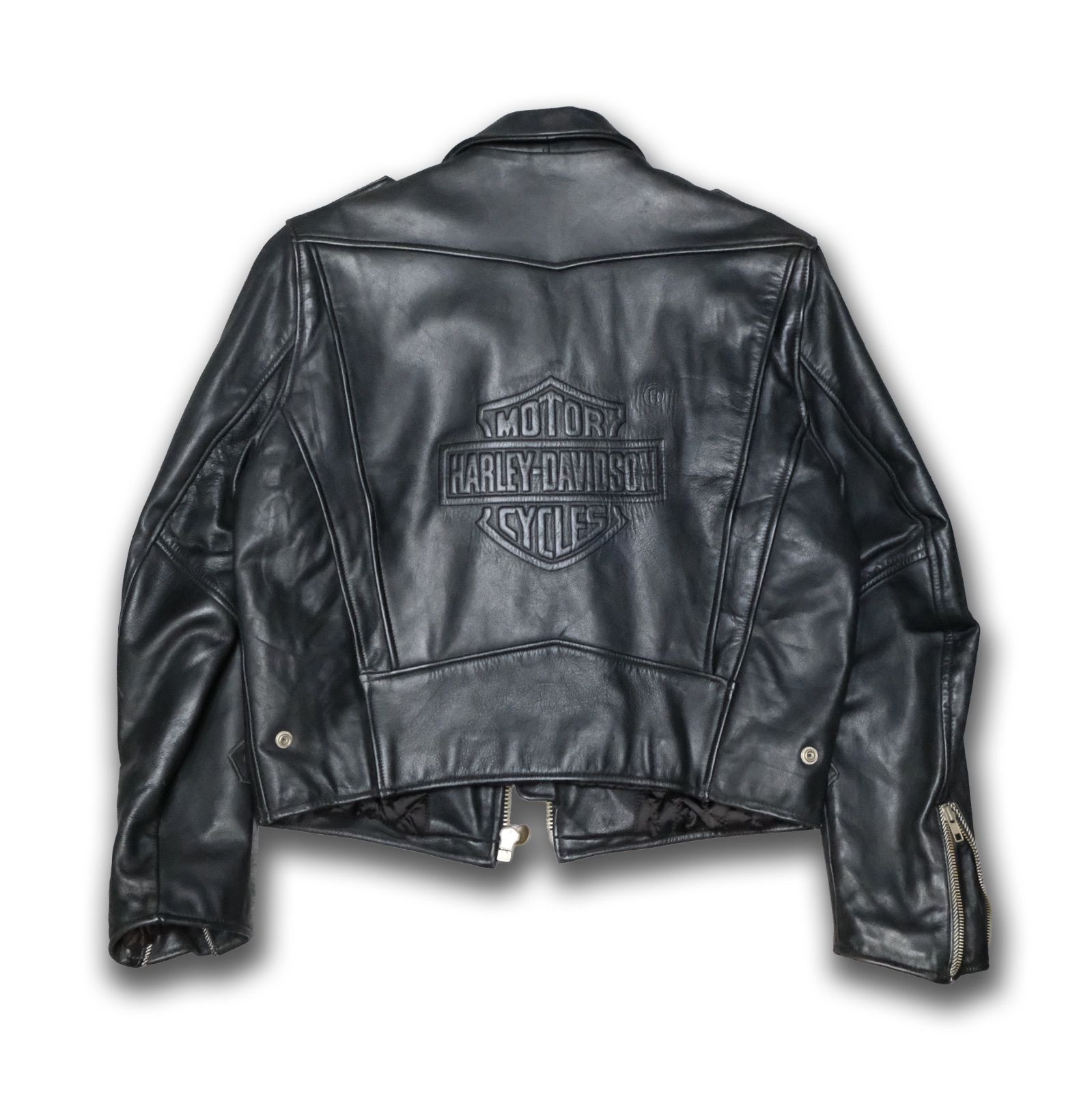 Harley Davidson ロゴエンボス シングルライダースジャケット 牛革