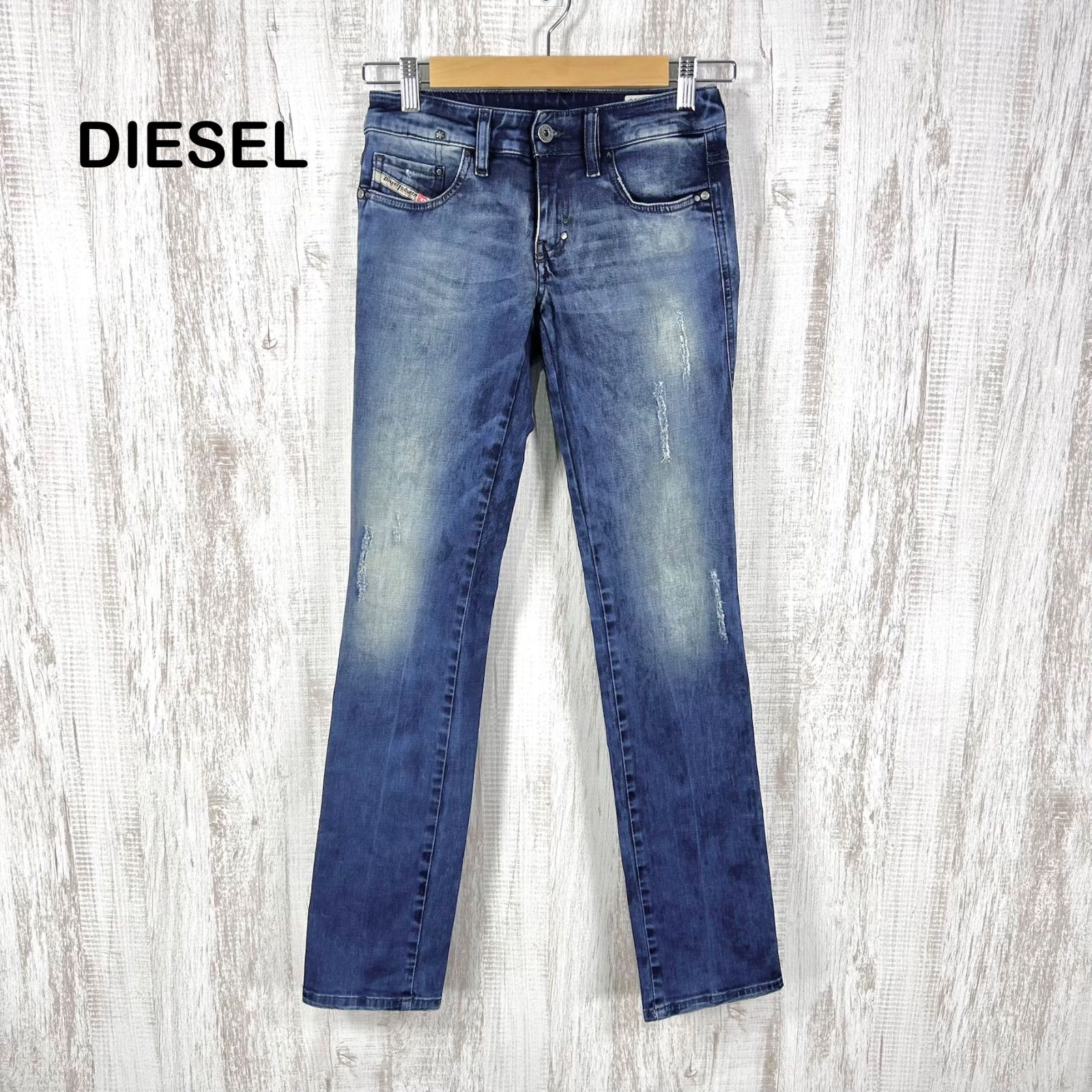 DIESEL ディーゼル LHELA ワンポイントロゴ ダメージ スキニーパンツ 