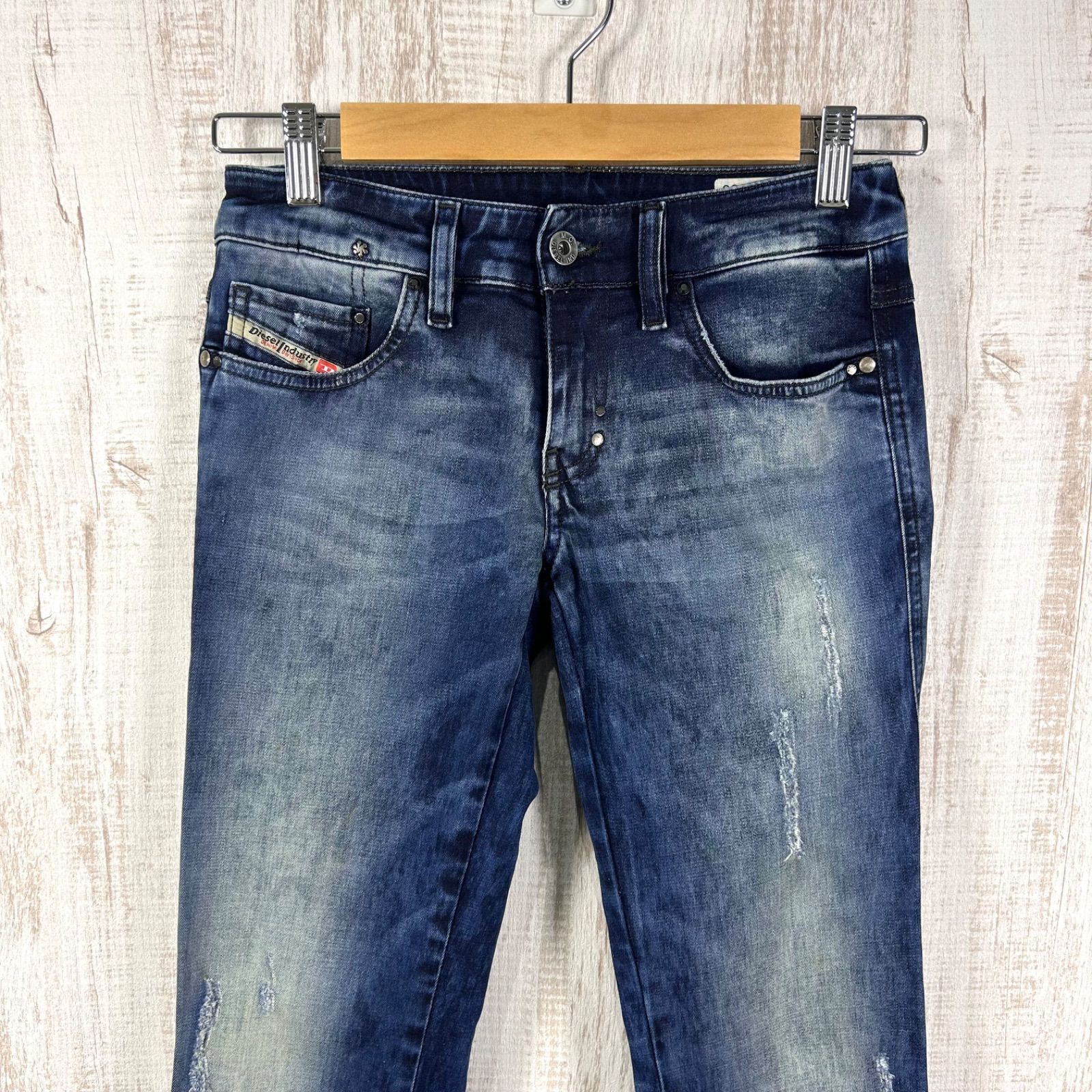 DIESEL ディーゼル LHELA ワンポイントロゴ ダメージ スキニーパンツ 