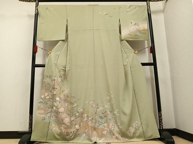 平和屋着物●訪問着　友禅　草花文　暈し染め　金彩　正絹　逸品　AABF9566ph 平和屋着物○訪問着 友禅 草花文 暈し染め 金彩 正絹 逸品 AABF9566ph