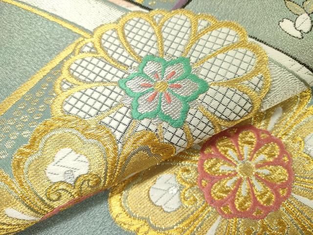 平和屋着物●六通柄袋帯　唐織　舞桜　金銀糸　正絹　逸品　DABD0124op 平和屋着物○六通柄袋帯 唐織 舞桜 金銀糸 正絹 逸品 DABD0124op