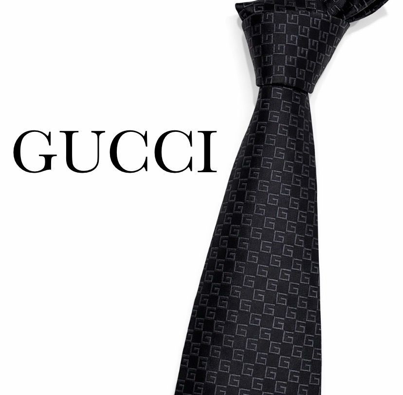 極美品】ネクタイ ブランド 黒 ハイ ブランド グッチ GUCCI GG柄 ハイ