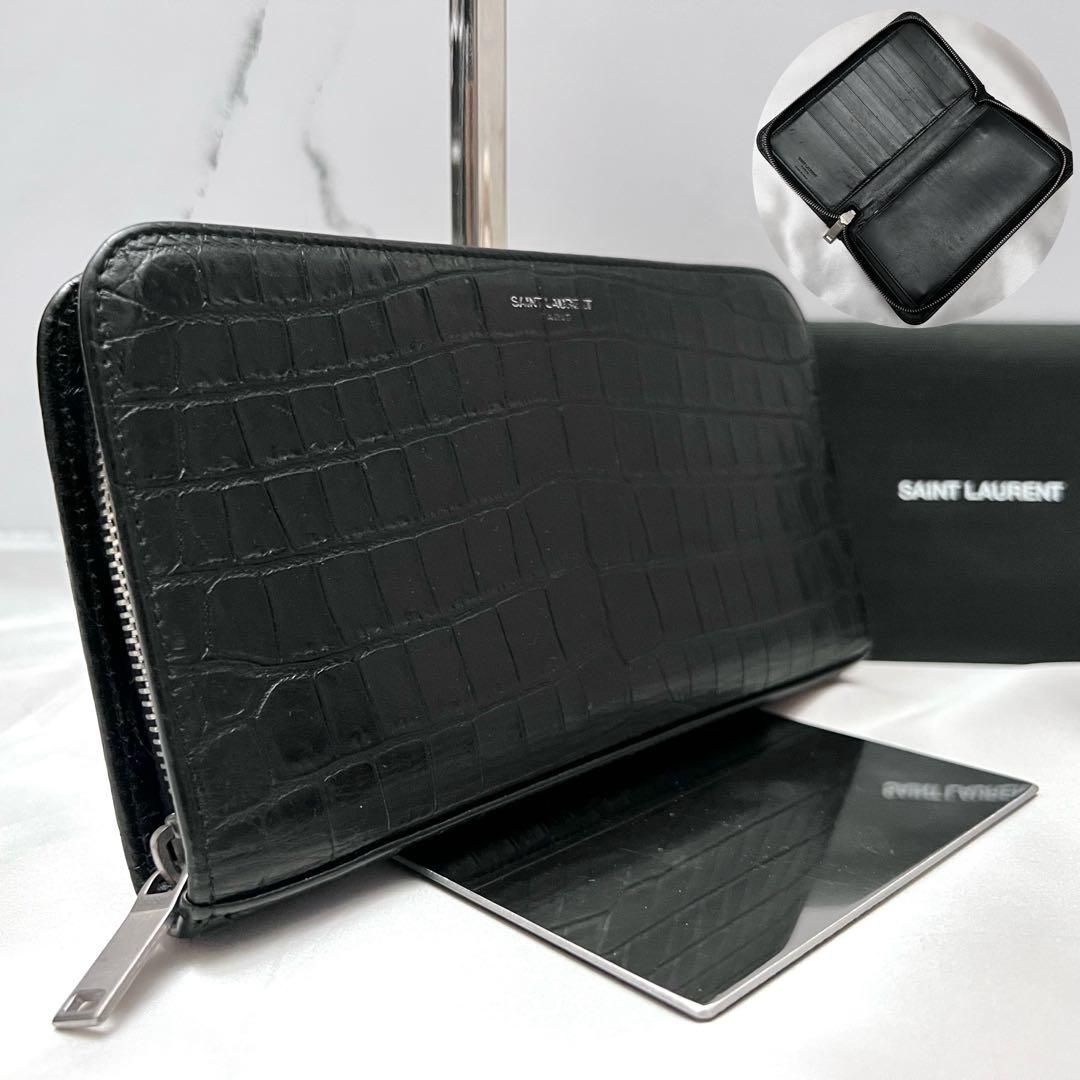 ◇極美品◇サンローラン ジッピーオーガナイザー クロコ型押しレザー 