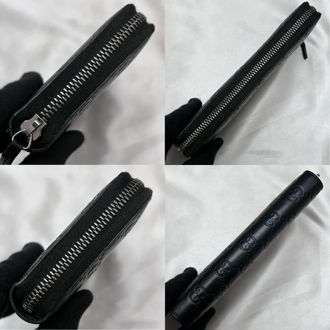 ◇箱付き極美品◇グッチ シマレザー ラウンドジップ長財布 ブラック