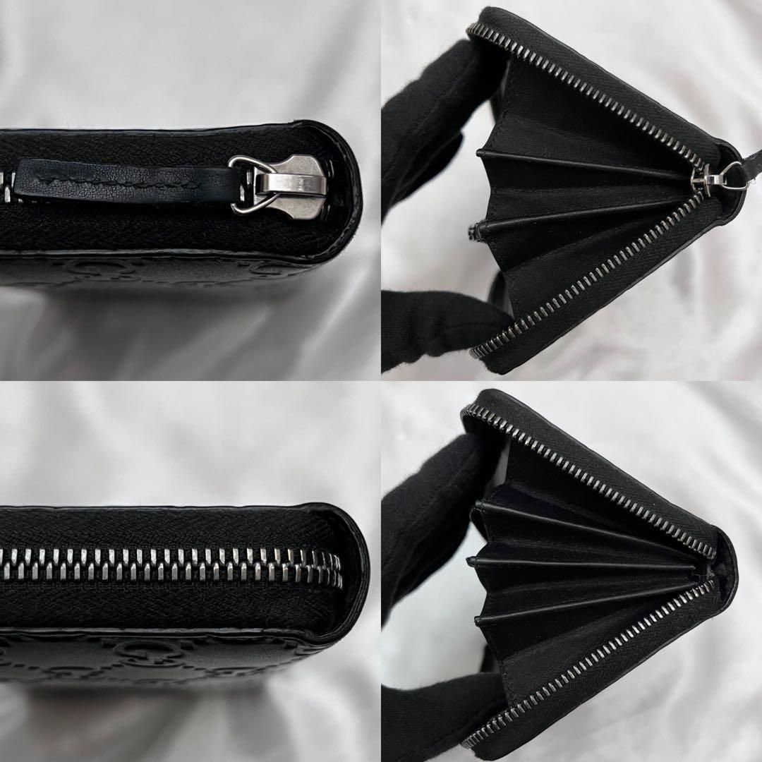 ◇箱付き極美品◇グッチ シマレザー ラウンドジップ長財布 ブラック