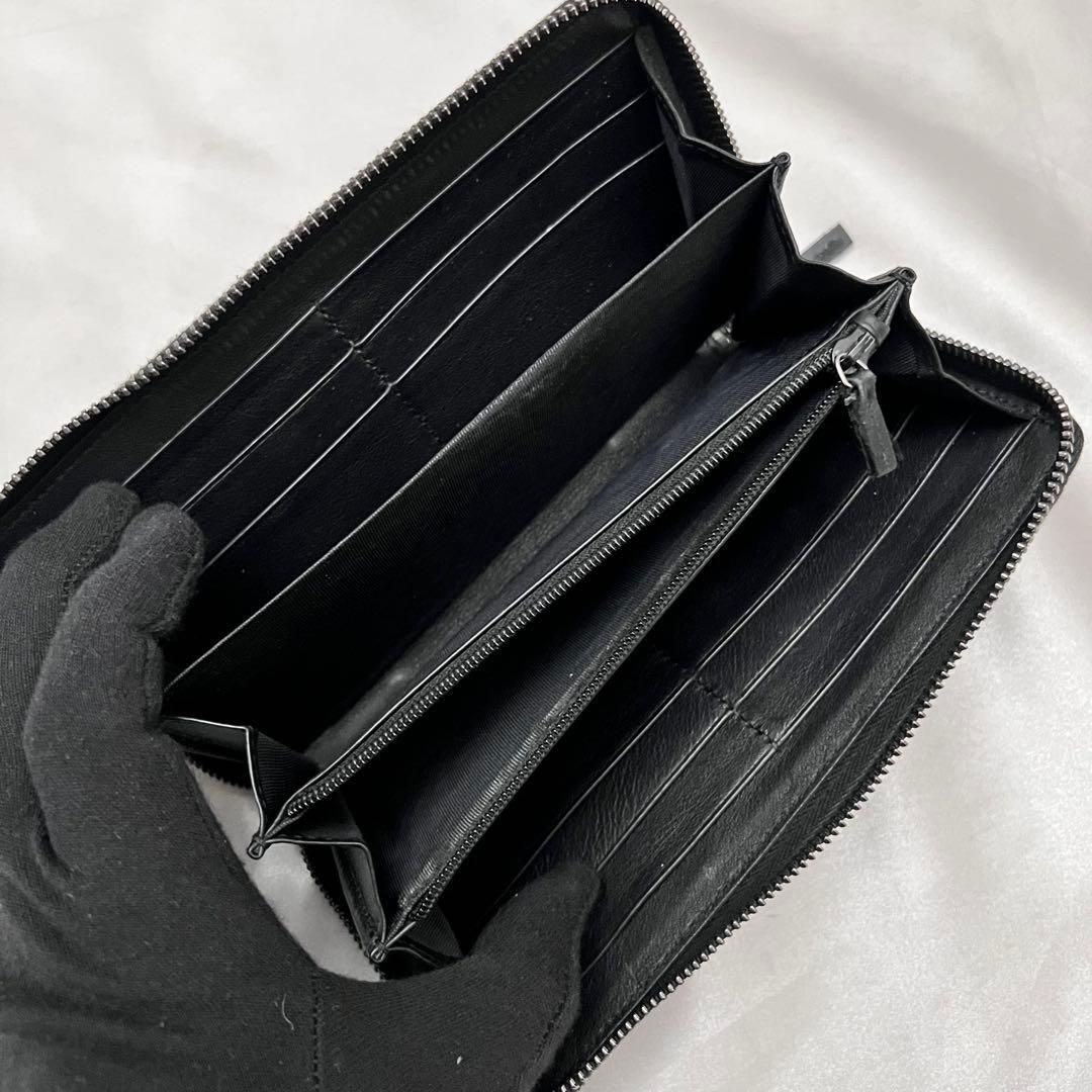 ◇箱付き極美品◇グッチ シマレザー ラウンドジップ長財布 ブラック