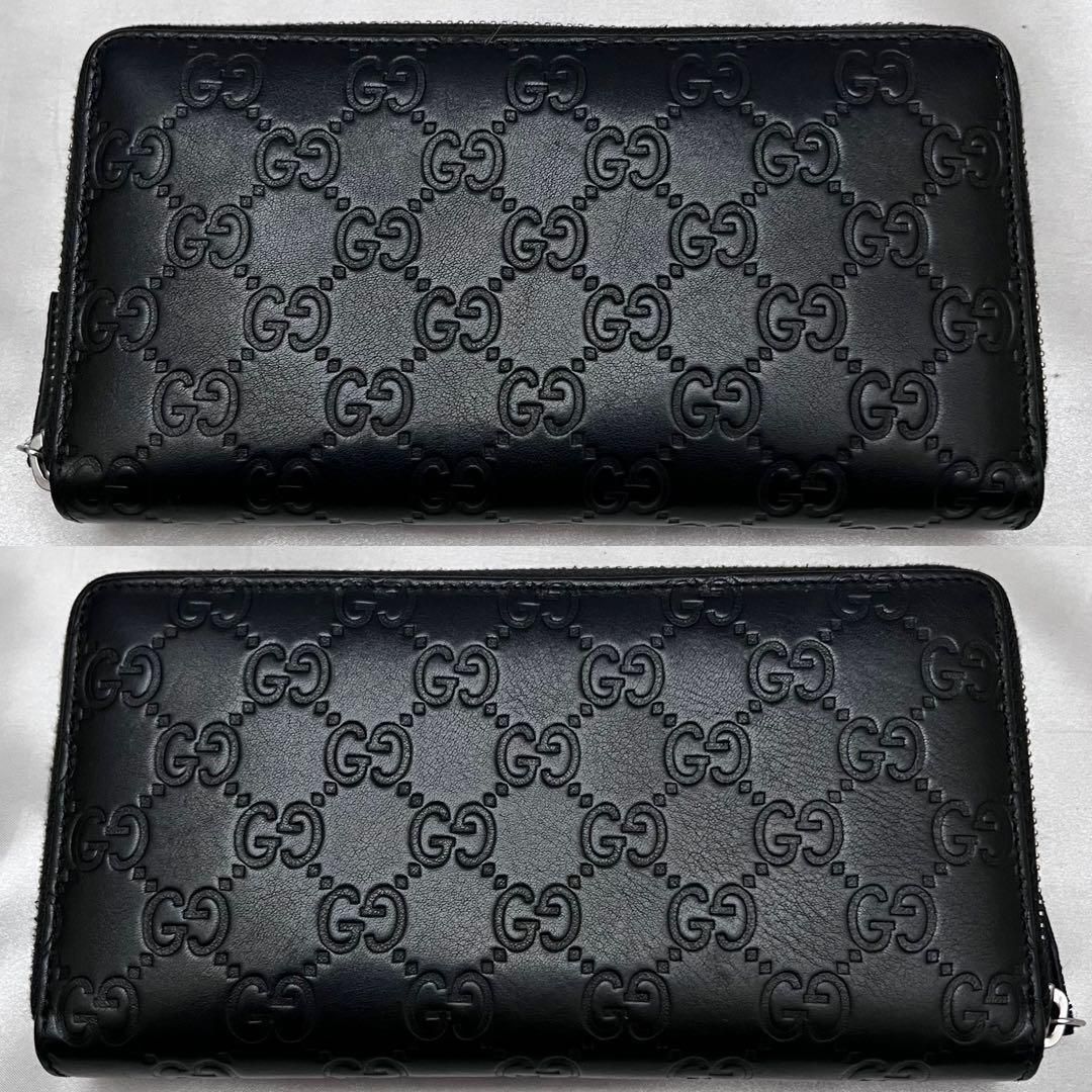 ◇箱付き極美品◇グッチ シマレザー ラウンドジップ長財布 ブラック