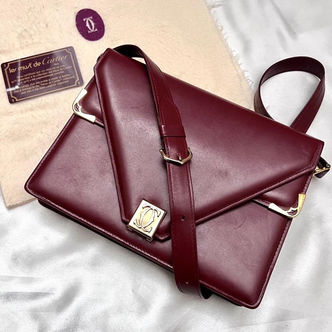 ◇極美品◇カルティエ エンベロープ型ショルダーバッグ カーフレザー 