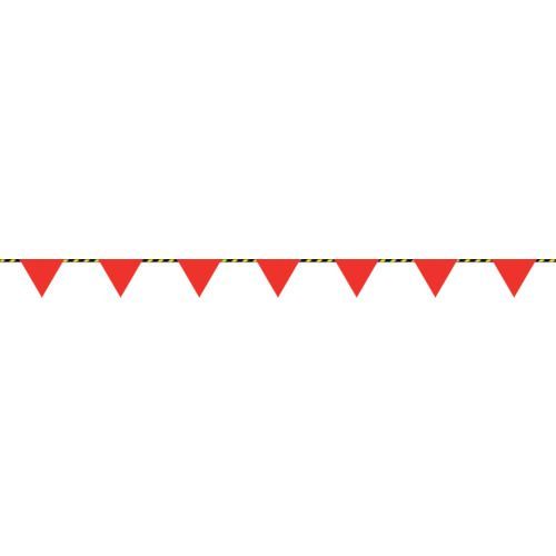 緑十字　三角旗付標識ロープ（トラロープ）　赤無地タイプ　標識ロープ－１００　６ｍｍΦ×２０ｍ（２８０ｍｍ三角）