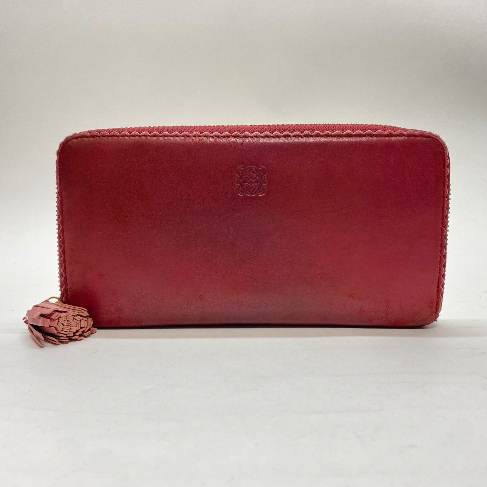 3322 LOEWE ロエベ 長財布 ラウンドファスナー アナグラム レッド系 