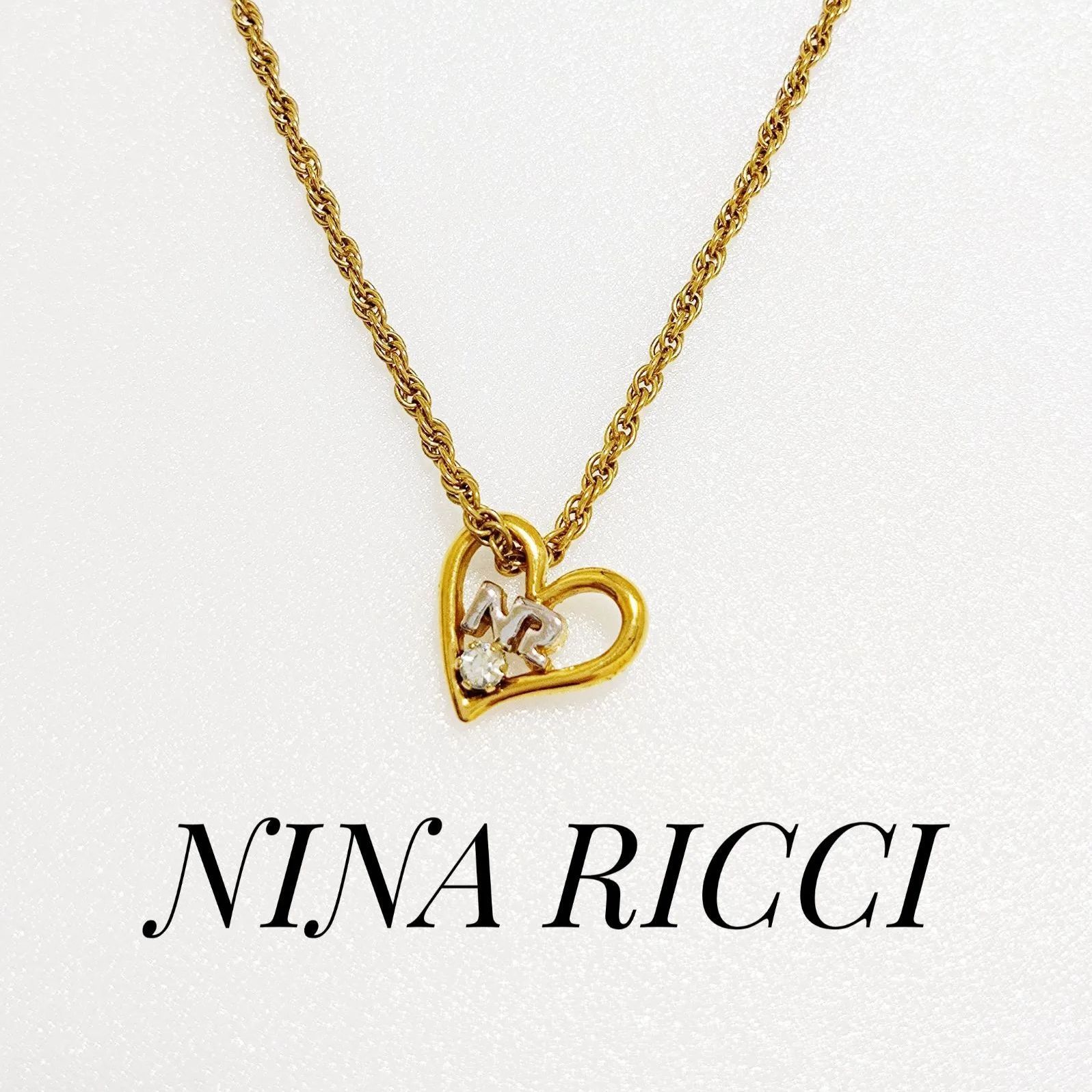 美品】ニナリッチ ネックレス ハート NRロゴ ラインストーン ゴールド