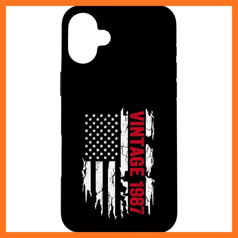 【新品】 誕生日のためのアメリカ国旗誕生年 1987 スマホケース iPhone 16 Plus 用 0