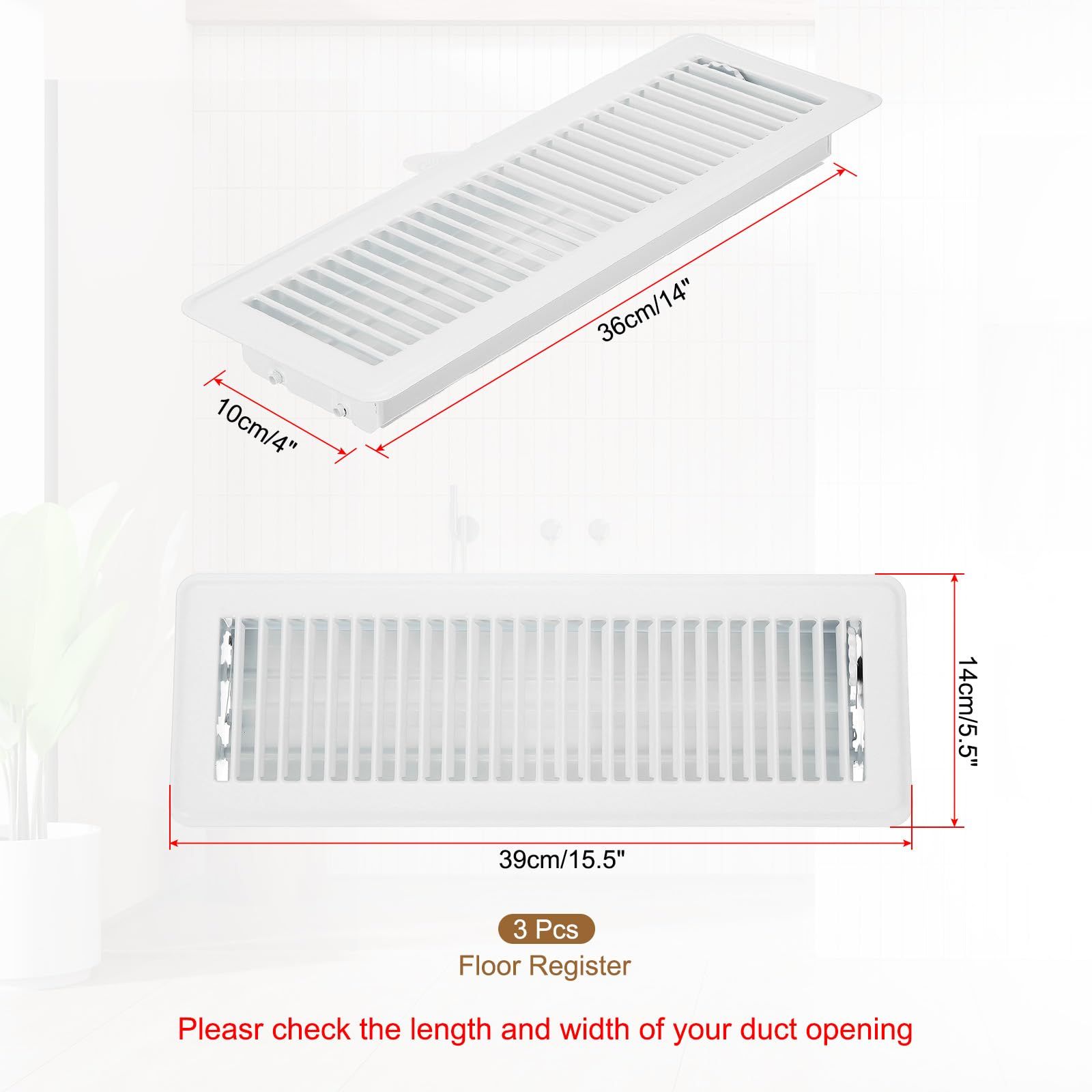 PATIKIL 換気口 36 x 10 cm 床下換気口 通気口 フロアレジスター 空気ドレイン 換気装置 住宅改修 調整 壁際 ホーム用 白色