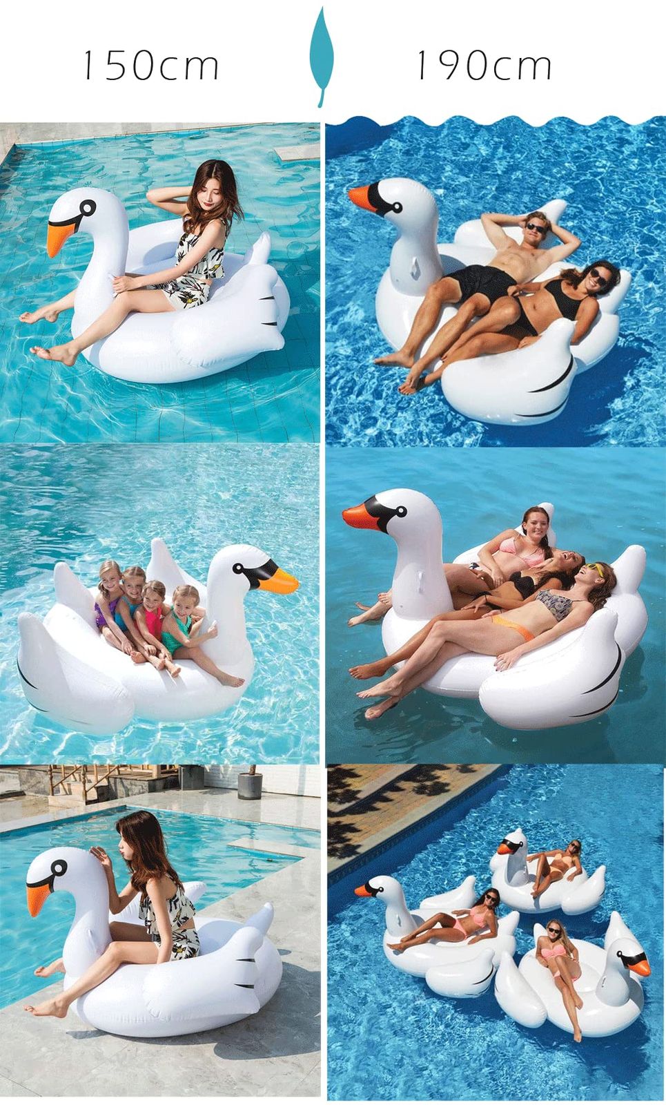 JunyueLiang 浮き輪 大きい 白鳥 フロート プール 可愛い うきわ ボート スワン おしゃれ 大人用 子供用 強い浮力 水遊び 浮具 折りたたみ スイムリング プレゼント プールパーティー 暑さ対策 190 cm