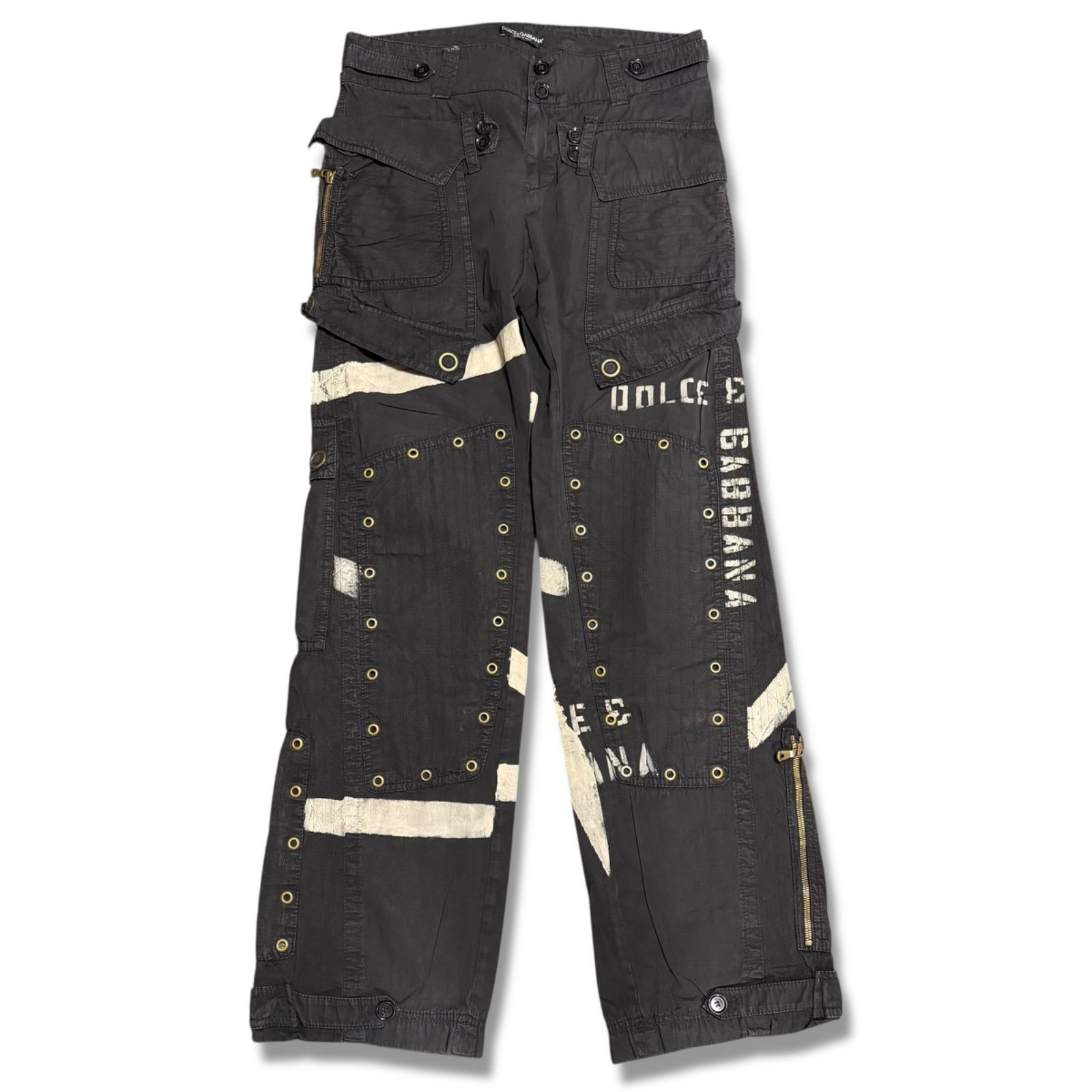 00s D&G ニット切替 カーゴパンツ ブラック アーカイブ DOLCE&GABBANA ドルチェ＆ガッバーナ D&G 04SS カーゴパンツ ペイント