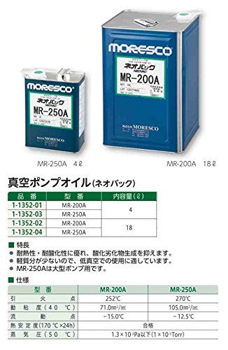 MORESCO真空ポンプオイル ネオバック MR 200 A 4 L 1 1352 01