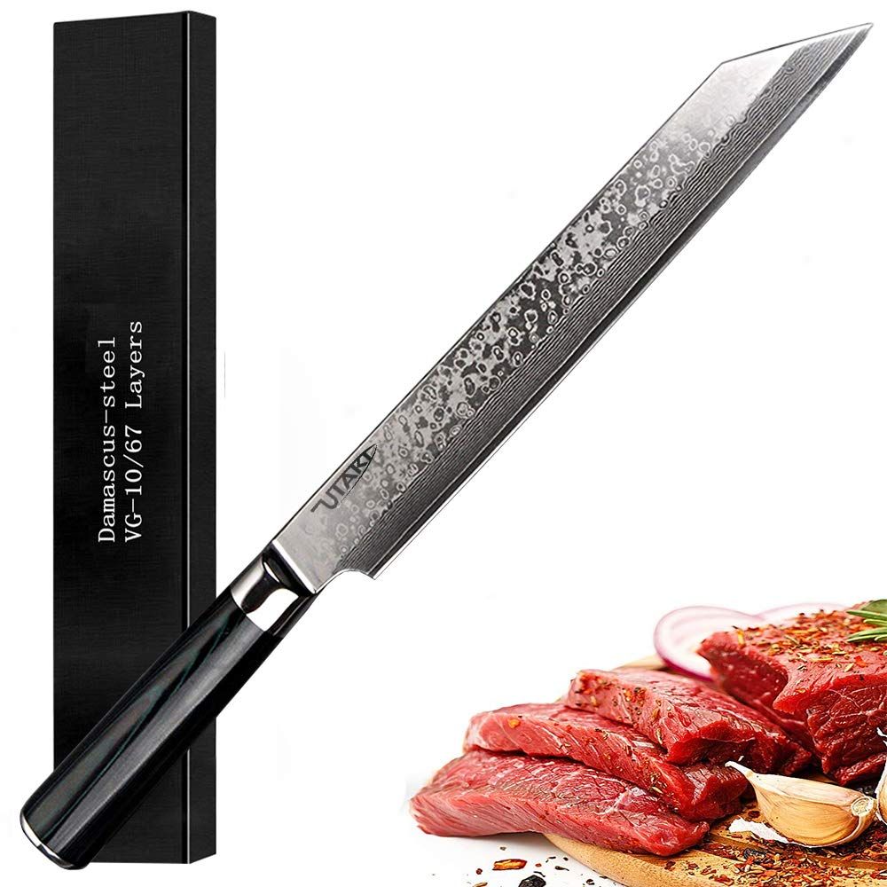 Utaki 柳刃包丁 包丁 V金10号 刃渡り265 mm ダマスカス切付型刺身包丁 料亭で出されるような美しいお刺身がご家庭でも作れます