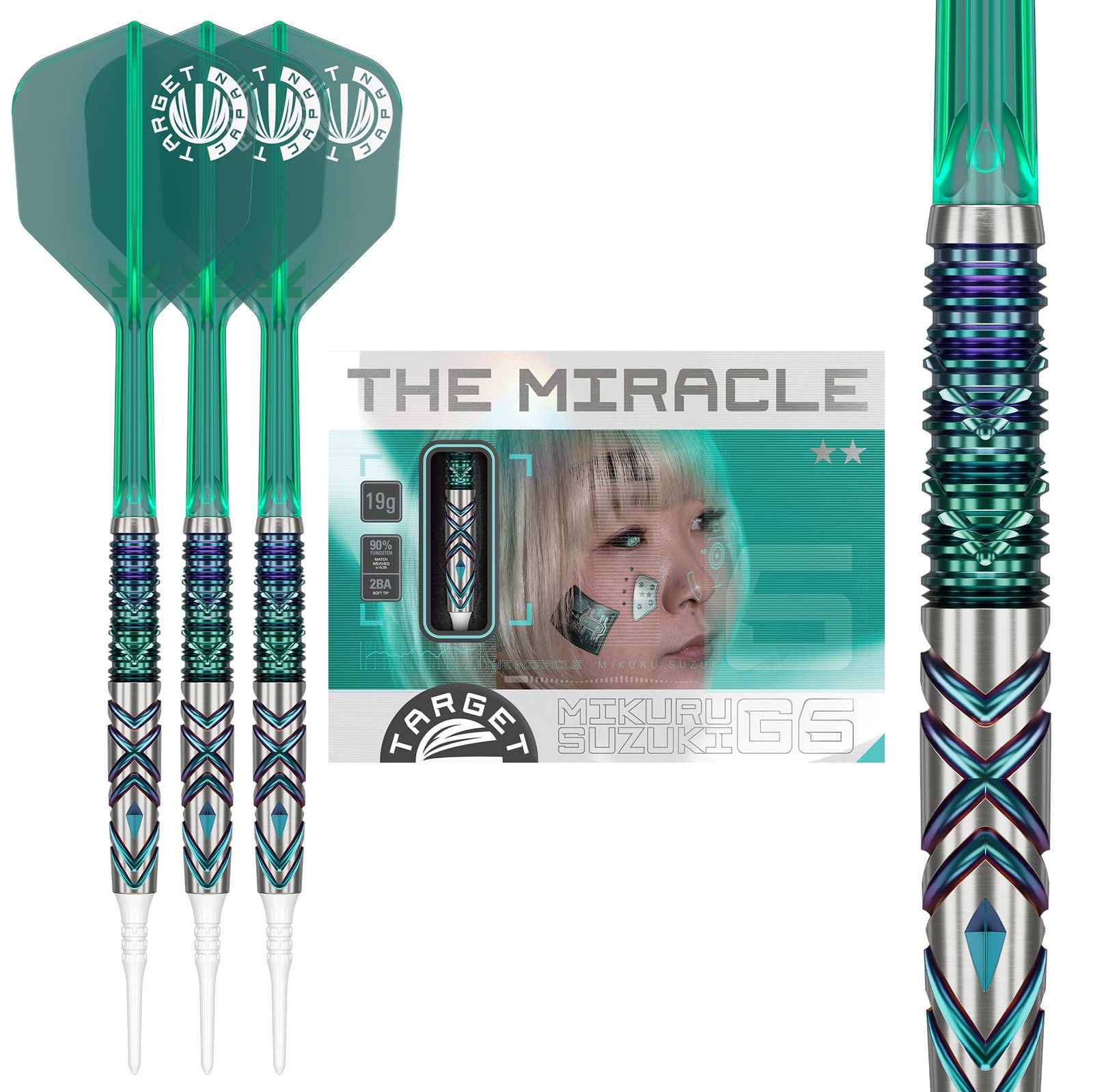 Target Japan ターゲットジャパン THE MIRACLE G6 LITE 2BA SOFT TIP DARTS 鈴木未来選手モデル 90 タングステン K Flex 2BA ソフトチップダーツセット 18G K Flex No 6